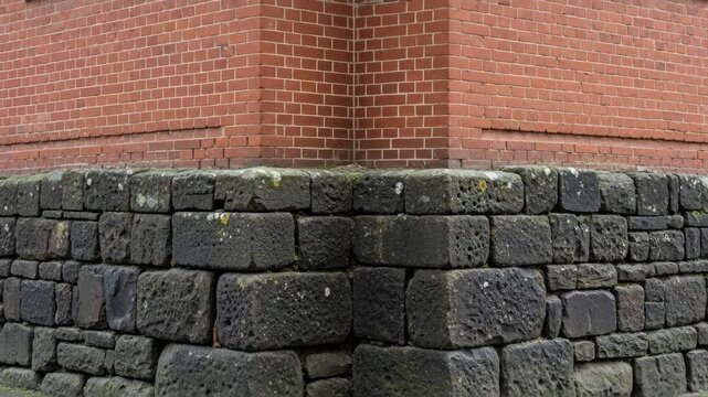 Exploring brick and stone architecture corner transition in urban setting