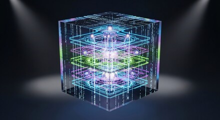 Futuristic AI Cube Matrix With Layered Digital Circuits