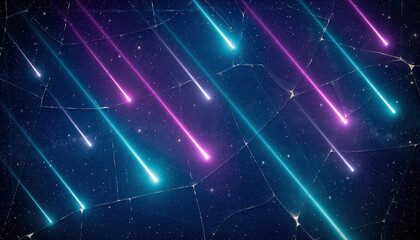 Futuristic background of a blue and purple neon meteor shower,abstract digital light trails,fast-paced technology concept
