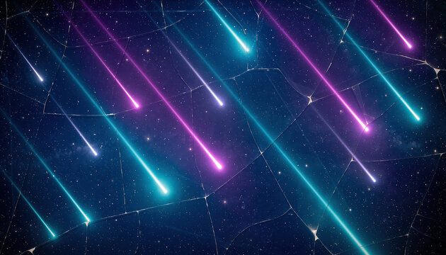 Futuristic background of a blue and purple neon meteor shower,abstract digital light trails,fast-paced technology concept
