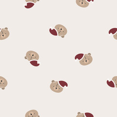 Seamless pattern with cute Christmas teddy bear. Flat vector background. Christmas design. Creative texture for fabric, wrapping, textile, wallpaper, apparel.