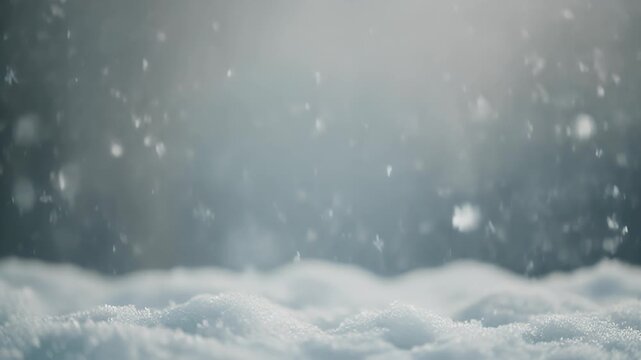 Softly falling snowflakes on a bed of fresh white winter snow