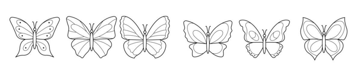  set of butterflies for design element kids coloring book page