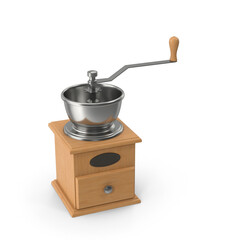 Manual coffee grinder with wooden base and metal bowl