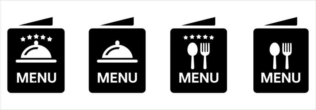 Restaurant menu icons, diverse dining options and star ratings, a culinary guide for food lovers seeking the perfect experience with delicious meals.