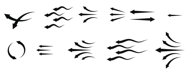 set of blue arrows showing climate air flow isolated air