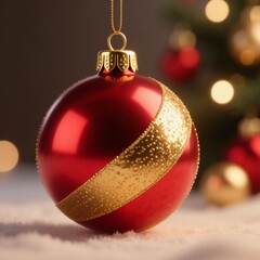 a red and gold christmas ball