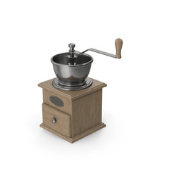 Manual coffee grinder with wooden base and metal bowl