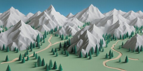 A papercraft mountain landscape - Equirectangular 360 degree landscape