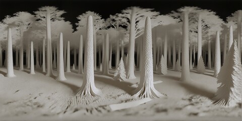 A papercraft forest landscape - Equirectangular 360 degree landscape