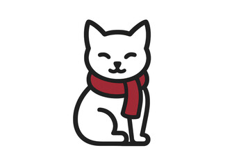 Obraz premium Cute cat wearing red scarf line art cartoon drawing, happy pet icon with transparent background