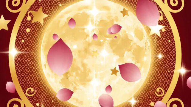 Karwa Chauth Full Moon in Golden Channi with Falling Rose Petals