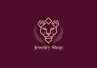 This sophisticated logo features a stylized lion head, representing luxury and strength, ideal for a high-end jewelry shop looking to make a strong impression.