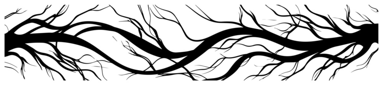 Abstract tree roots border organic branch divider decorative horizontal vector illustration