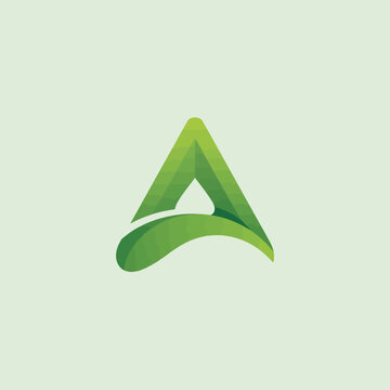 This modern green logo features a stylized triangle shape and flowing curves, representing sustainability, innovation, and growth in an eco-friendly context with vibrant colors.