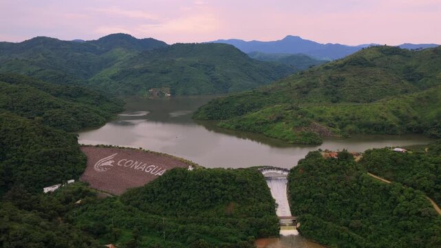 Presa El Carrizo (El Carizzo Dam And Reservoir) In Tamazula de Gordiano, Jalisco, M&eacute;xico. Aerial Drone Shot