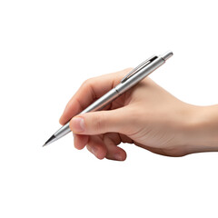 Hand gracefully holding a sleek metallic pen poised for writing with creative vision