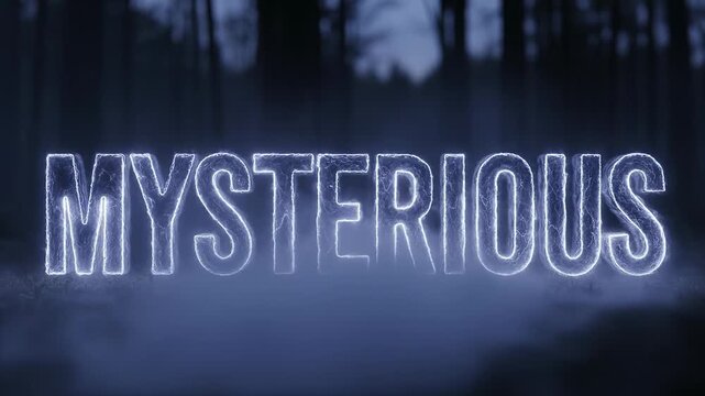 Mysterious Glowing Text in Dark Forest Atmosphere with Fog and Smoke.