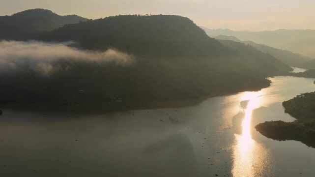 Mountainscape Over The Reservoir In The Presa EL Carrizo, Tamazula de Gordiano, Jalisco, Mexico. Aerial Drone Shot