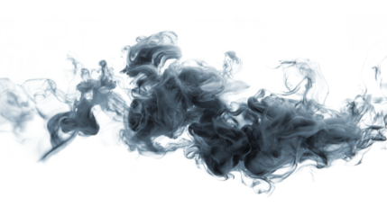 Captivating grey white smoke or ink forming a dense, elegant horizontal cloud against a dark backdrop