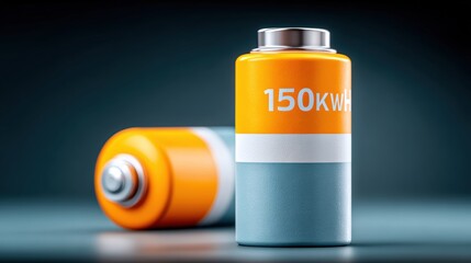 A close-up of a modern battery labeled 150 kWh, showcasing its sleek design, Ideal for articles on renewable energy, technology, or electric vehicles,