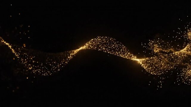 Smooth flowing golden particle wave moving gracefully across dark background creating elegant luxurious abstract motion and premium visual atmosphere