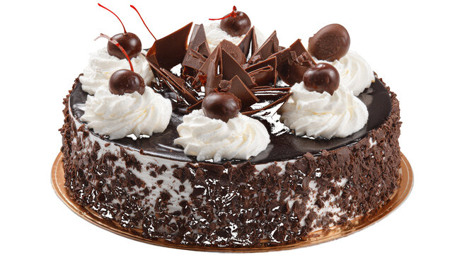 Chocolate Cake with Whipped Cream and Cherries dessert isolated on a transparent background