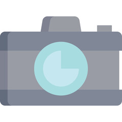 Gray Digital Camera With Light Blue Circular Lens And Transparent Background Icon