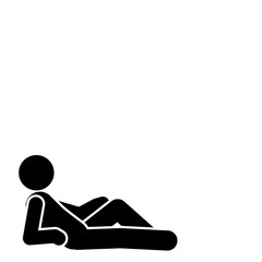 Stick figure relaxing while lying down in a calm scene.