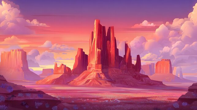 Monument Valley Sunset Anime Illustration Serene Desert Landscape Art Print