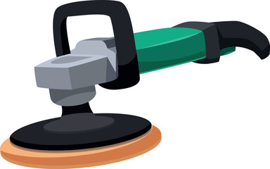 Electric orbital sander smoothing a surface with its rotating disc