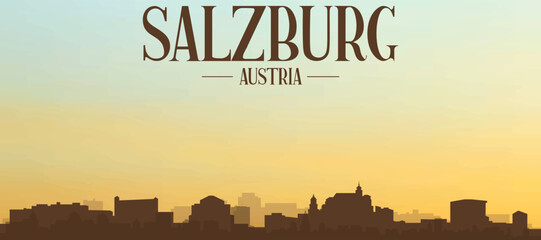 Panoramic poster of the city skyline with misty background buildings, hills sunrise, sunset and clouds of SALZBURG, AUSTRIA