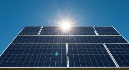 Sunlit solar panels capturing abundant energy from a clear sky, symbolizing sustainable power generation and environmental harmony ,array ,ecology ,sustainable