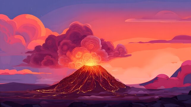 Dramatic sunset reveals Paricut&iacute;n volcano&rsquo;s fiery glow a fantastical Mexican landscape illustration