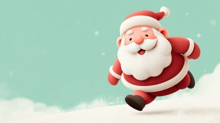 Cute 3D Santa Claus peeking from red curtain with snow
