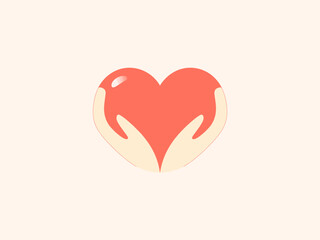 This charming illustration depicts two hands cradling a heart, symbolizing care, compassion, and love, ideal for representing emotions and relationships in art.