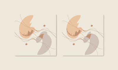 Fototapeta premium This pair of contemporary art pieces features smooth, fluid shapes in warm and muted tones, conveying a sense of balance, calmness, and organic movement in design.