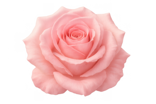 Pink rose bloom with soft petals, symbolizing love and beauty, isolated on a transparent background for design - Powered by Adobe