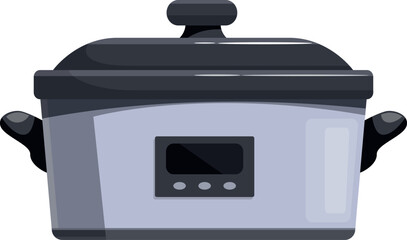 Modern digital slow cooker warming food for dinner, kitchen appliance for healthy nutrition