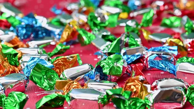 colorful Christmas candies in shiny wrappers