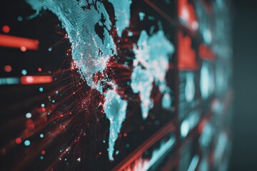 Digital World Map with Data Connections and Network Visualizations