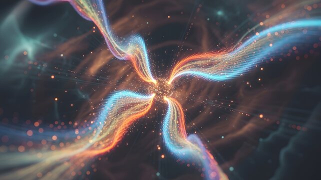 Abstract colorful energy streams in a dark backdrop