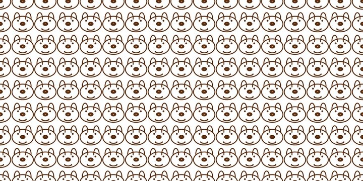 A seamless pattern of cute brown line-art animal faces on a white background, perfect for kids’ products, fabrics, wallpapers, packaging, and playful graphic designs
