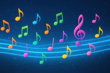 Fototapeta premium Colorful musical notes create vibrant scene filled with joy and rhythm, perfect for celebrating music and creativity