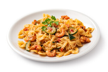 Farfalle con gamberetti e zucchine, pasta italiana 