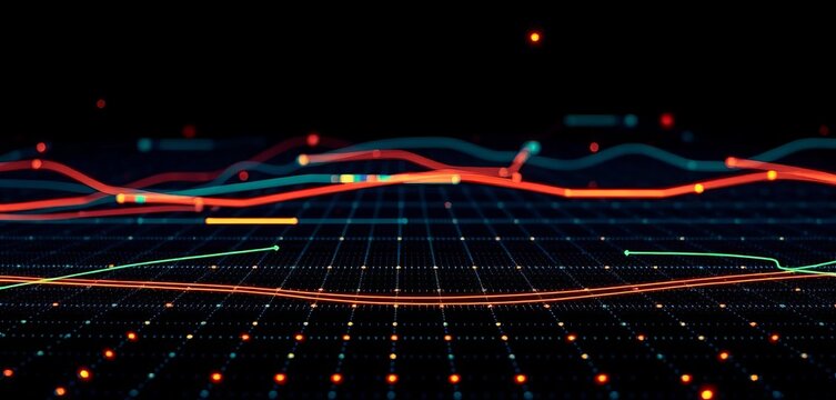 Abstract dark digital grid texture, glowing lines,  style,  universe - Powered by Adobe