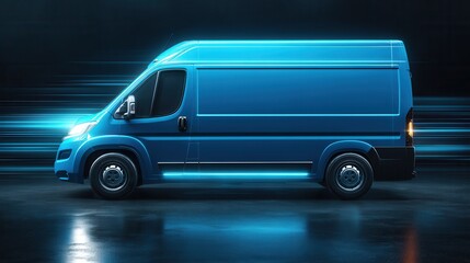 Blue delivery van with motion blur