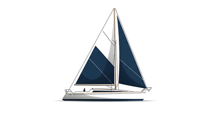 Elegant sailboat with blue sails on a white background