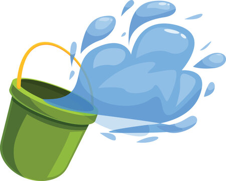 Green bucket splashing refreshing water, perfect for summer fun and playful activities