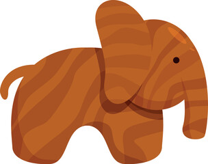 Wooden elephant toy standing on a white background, showcasing its simple yet charming design
